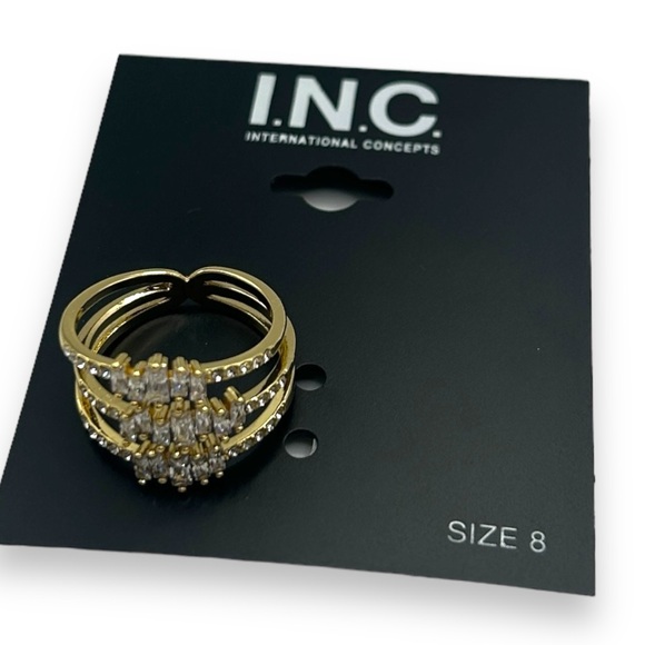 New INC INTERNATIONAL CONCEPTS Gold-Tone Crystal Stack Ring for Macy's Size 8 - Picture 3 of 11